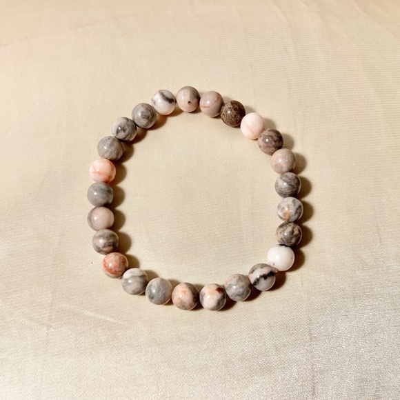 New: 8mm Handmade Pink Zebra Jasper Natural Crystal Bead Bracelet - Picture 2 of 2
